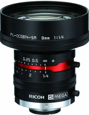 RICOH Lens with Locking Screws 8mm F:1.4 Manual Iris 5MP